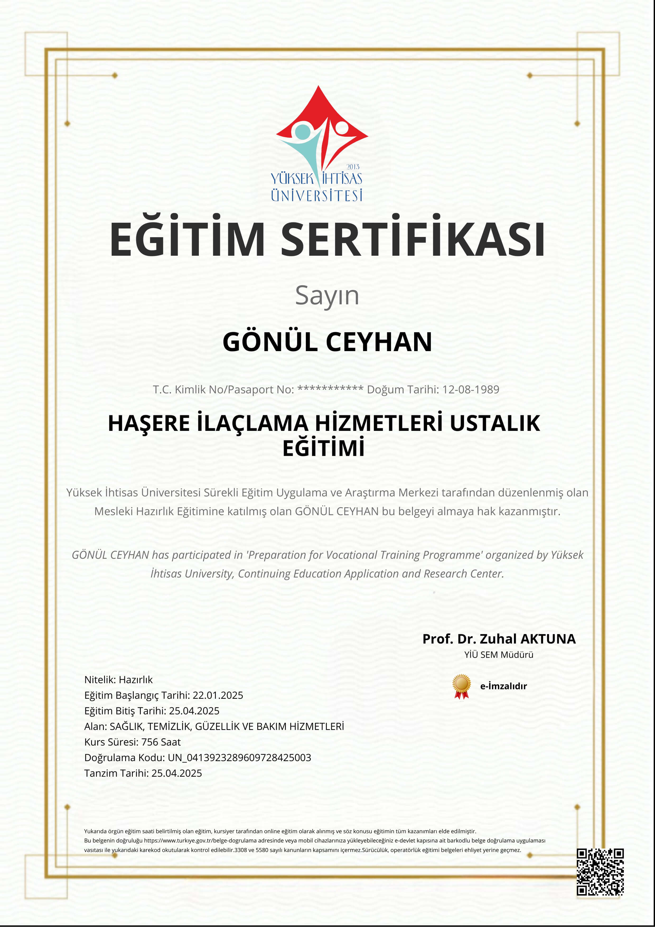 HAŞERE İLAÇLAMA HİZMETLERİ USTALIK EĞİTİMİ
